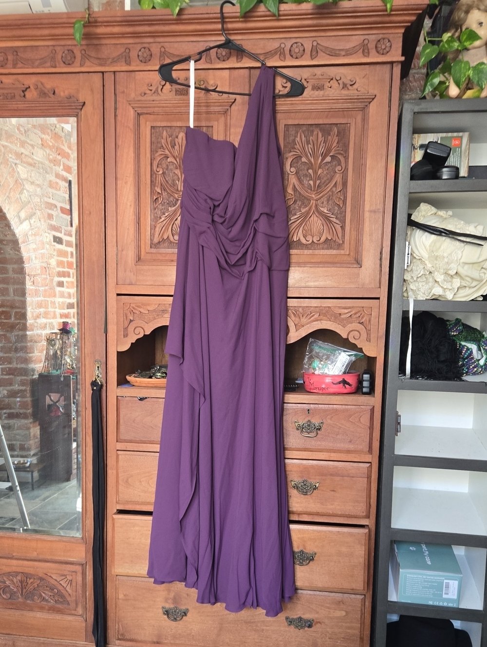 ADavid's Bridal One-Shoulder Plum Purple Chiffon Gown - Sz 22